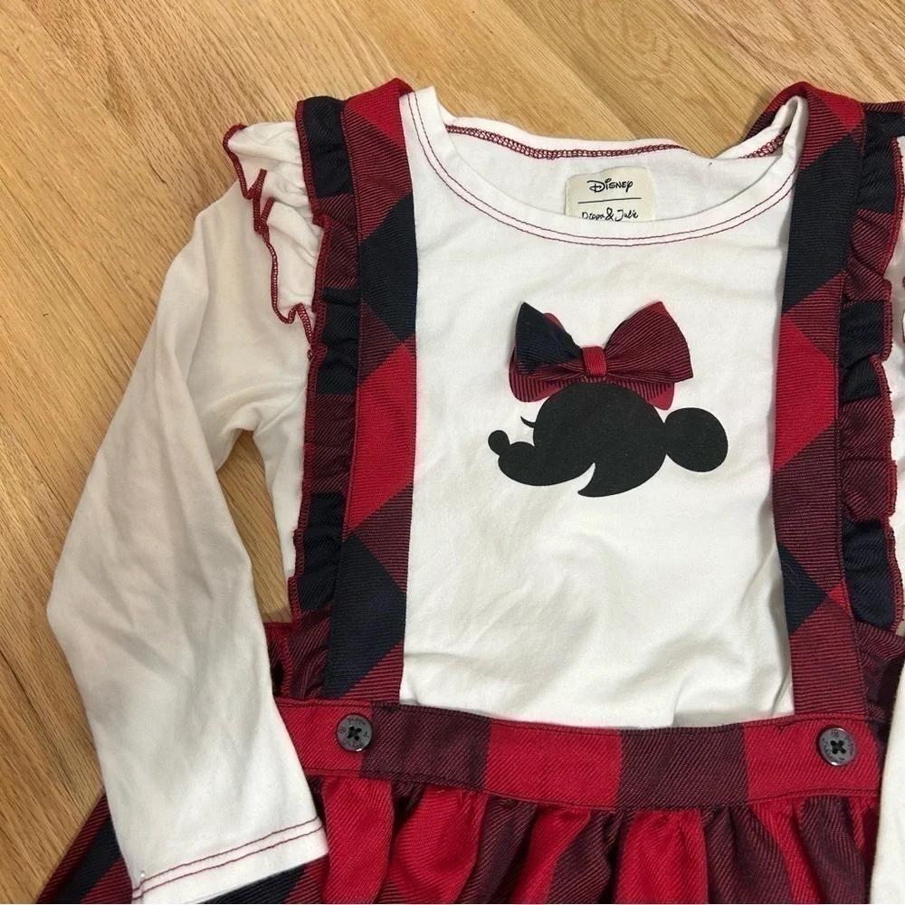 Disney Pippa & Julie Minnie Mouse Dress 4T Plaid Black Red Long Sleeve Overall